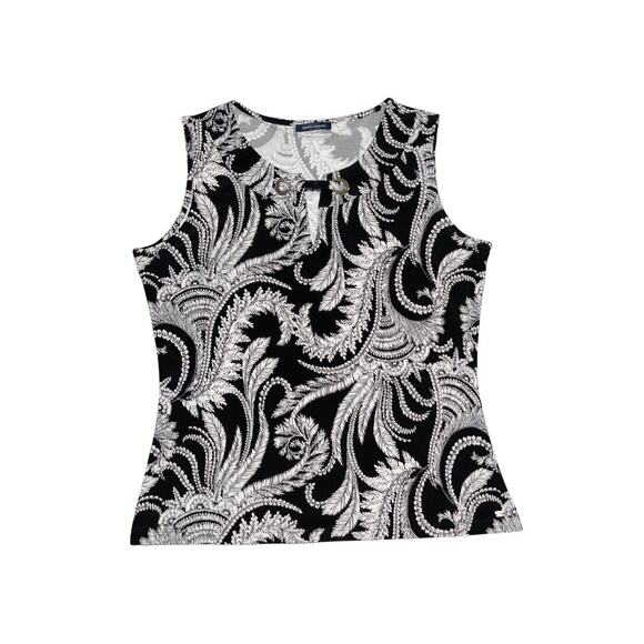 Tommy Hilfiger Paisley Top Black White Grommet Peep Size Size M/L Office Career - Picture 1 of 4